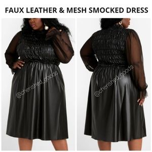 FAUX LEATHER & MESH SMOCKED DRESS **SIZE 14/16**